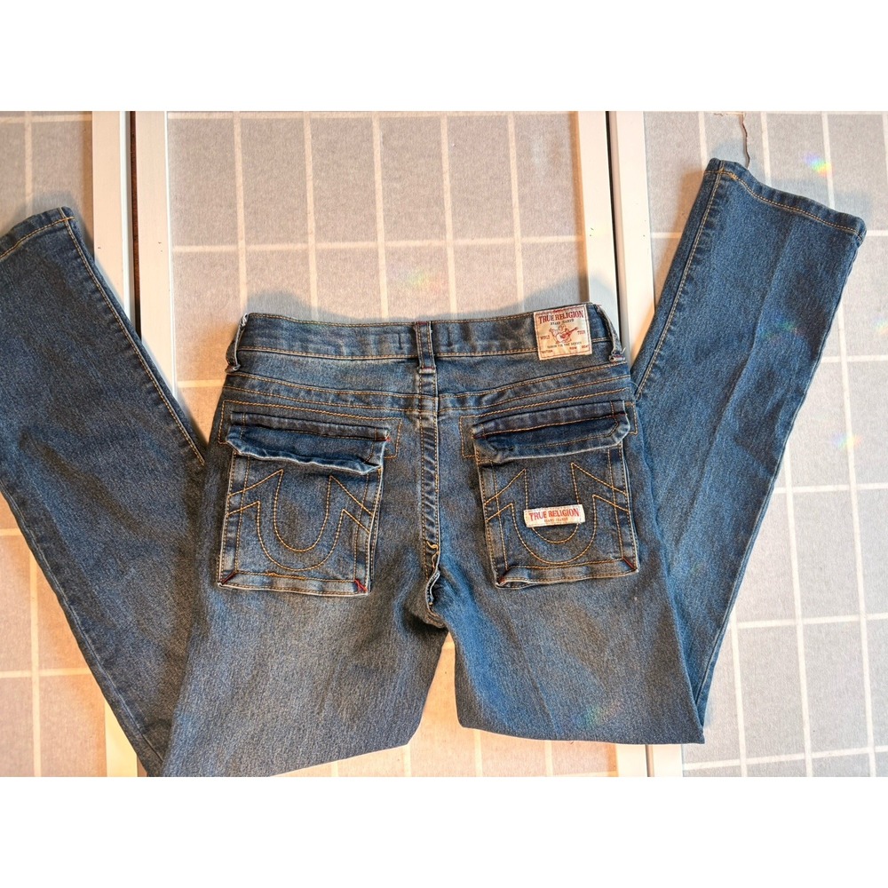 True Religion Ricky Relaxed Straight Jeans Boys 14 Flap Pocket Contrast Stitch